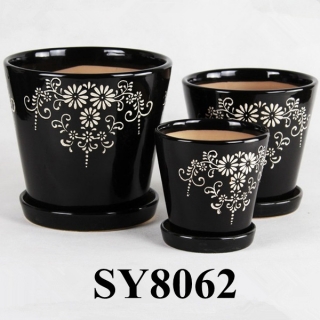 White & black big decoration ceramic flower pot