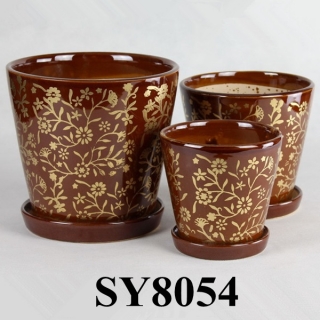 Bronze & golden flower bronze galvanized ceramic flower pot