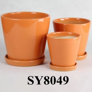 Ceramic pot for flower orange glazed garden flower pot