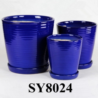 Royal thin shaving line blue glazed porcelain ceramic pot