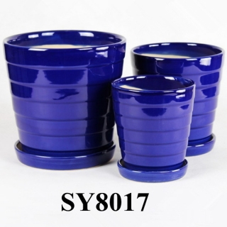 Royal shaving line surface blue glazed decorative pot planter