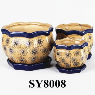 With saucer lace printing floral glazed garden flower pot