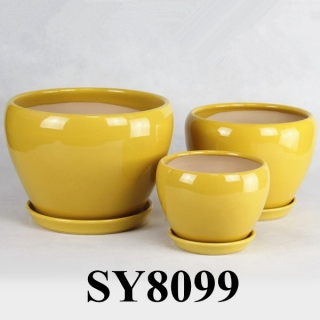 Yellow glazed earthen bowl shape cheap ceramic flower pot