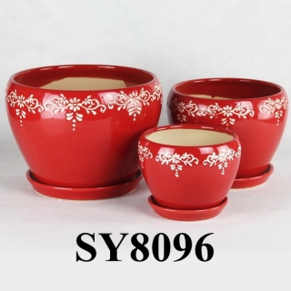 printing red glazed earthen bowl shape red porcelain planter pot