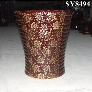Golden pattern printing red ceramic plant pots