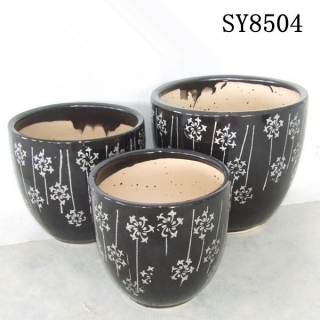 Black and white flower pattern outdoor garden plant pot
