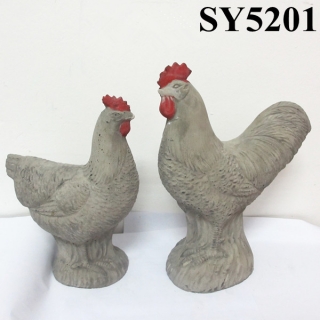Rooster and hen animal cement garden decoration