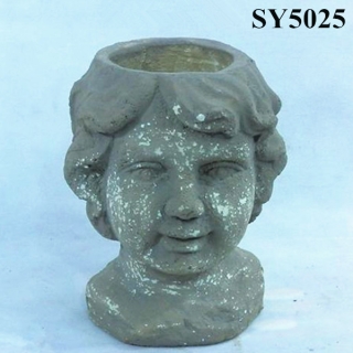 Pot for decoration human head face cement garden planter pot