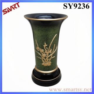 Painting and carving large green ceramic flower pot wholesale