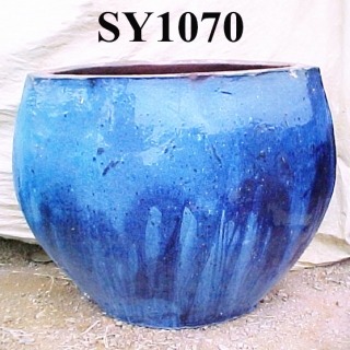 Heart shape half round rustic blue glazed ceramic garden jar