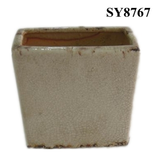 Ceramic pot for flower cream white antique crackled glazed plant pot