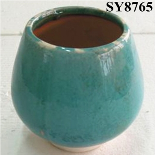Blue glazed antique ceramic planter pot