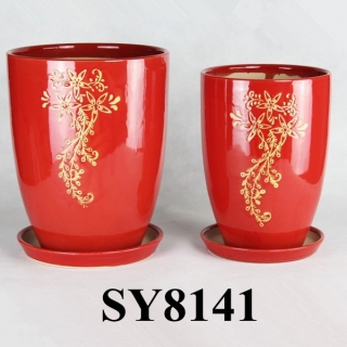 Golden pattern vase shape ceramic garden flower pots and planter