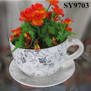 Garden pot for flower cup and saucer ceramic plant pot