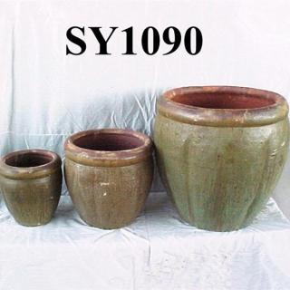 Special pumpkin design green rustic ceramic pot
