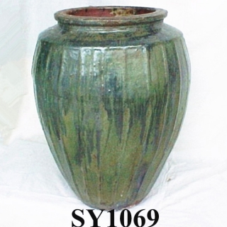Antique crackle green glazed pottery pot