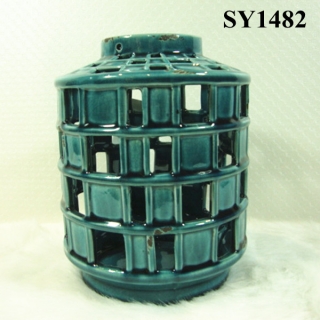 8.5" blue glazed decoration candle holder
