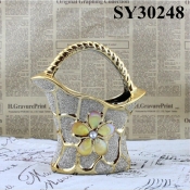 With golden flower galvanized flower vase