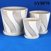 Brown rice pattern ceramic decorative planter pot set