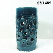 10" blue glazed ceramic candle holder